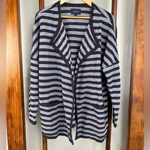 Lands End Cardigan Womens Large 14-16 Blue Open Front Sweater Pocket Blazer Knit